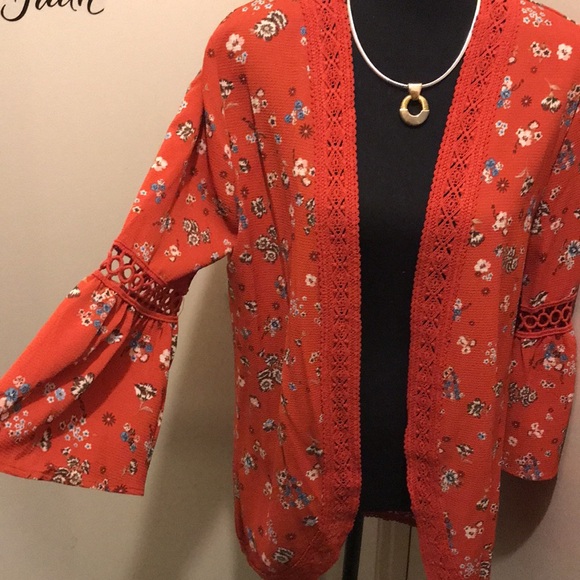 NOBO Floral Rust Colored Open-Front 
One-Piece Cardigan - Picture 2 of 11
